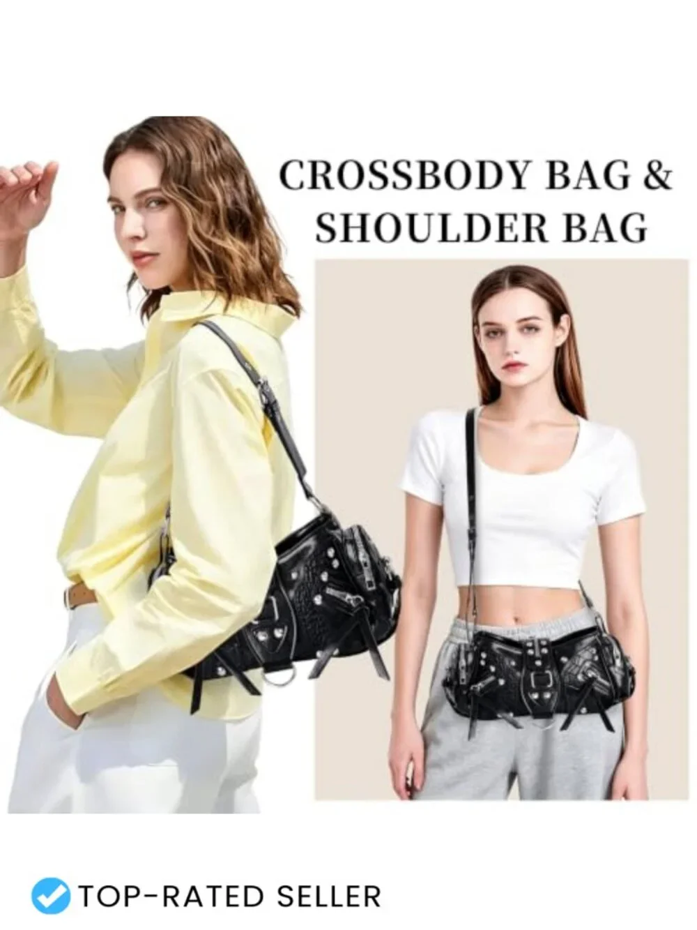 Y2K Faux Leather Studded Hobo Shoulder Bag Crossbody Purse